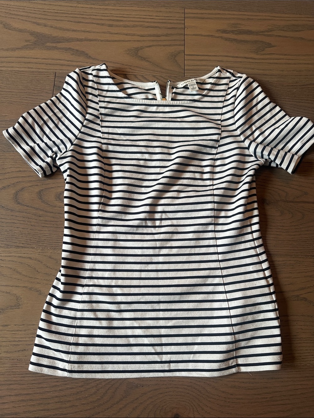Banana Republic Navy & White Striped Short Sleeve Top